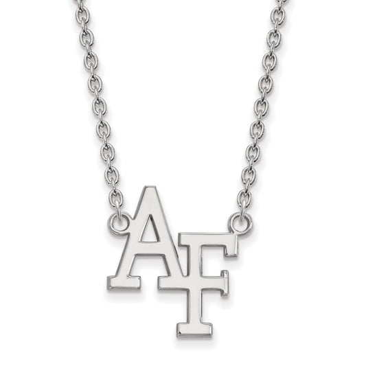 Sterling Silver Rhodium Plated Logoart United States Air Force Academy A F Large Pendant 18 Inch Necklace