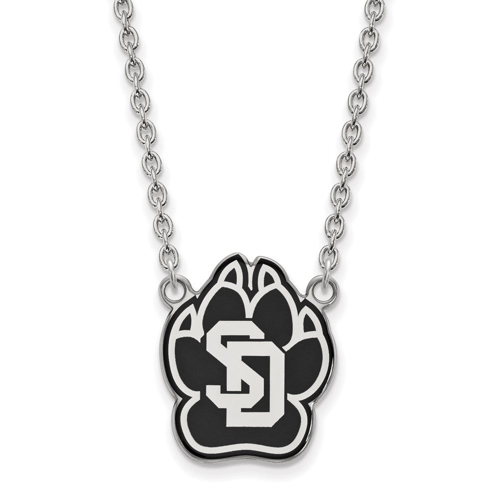 Sterling Silver Rhodium Plated Logoart University Of South Dakota Large Enameled Pendant 18 Inch Necklace