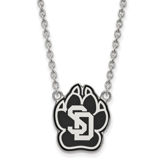 Sterling Silver Rhodium Plated Logoart University Of South Dakota Large Enameled Pendant 18 Inch Necklace