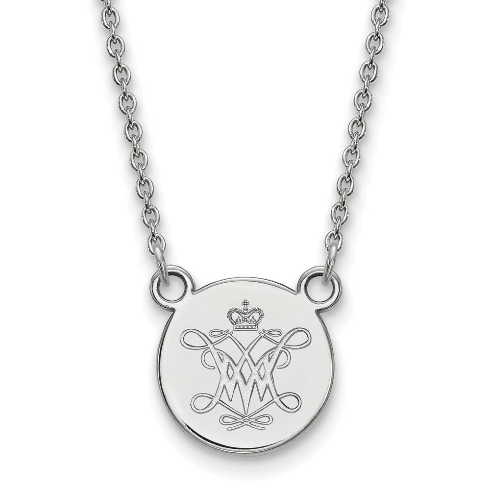 Sterling Silver Rhodium Plated Logoart College Of William And Mary Small Disc Pendant 18 Inch Necklace