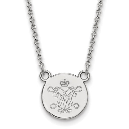 Sterling Silver Rhodium Plated Logoart College Of William And Mary Small Disc Pendant 18 Inch Necklace