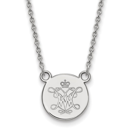 Sterling Silver Rhodium Plated Logoart College Of William And Mary Small Disc Pendant 18 Inch Necklace