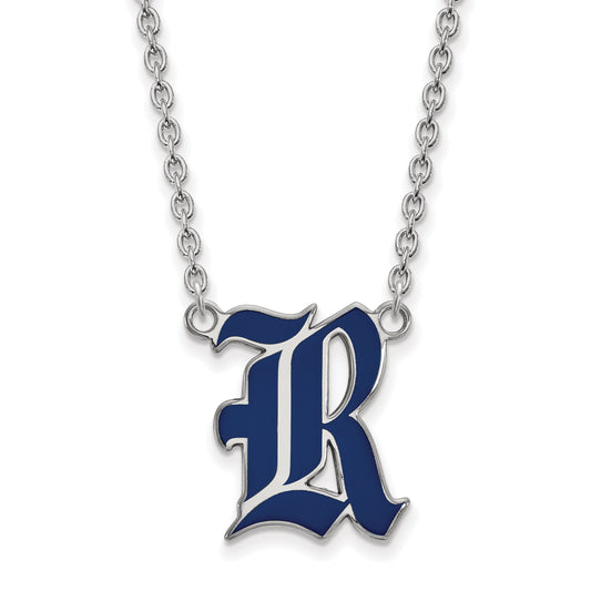 Sterling Silver Rhodium Plated Logoart Rice University Letter R Large Enameled Pendant 18 Inch Necklace