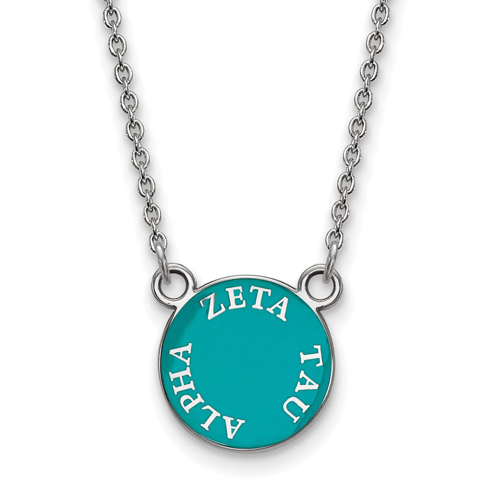 Sterling Silver Rhodium Plated Logoart Zeta Tau Alpha Sorority Text Small Color Enamel Pendant 18 Inch Necklace
