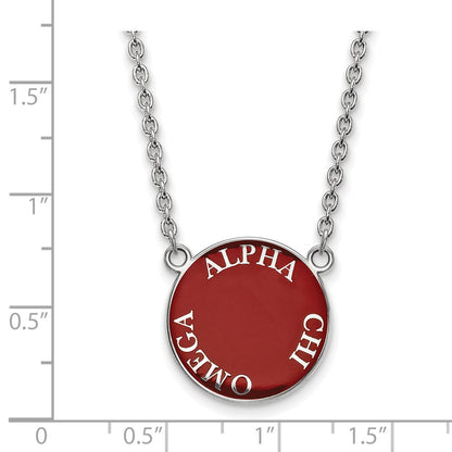 Sterling Silver Rhodium Plated Logoart Alpha Chi Omega Sorority Text Large Color Enamel Pendant 18 Inch Necklace
