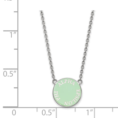 Sterling Silver Rhodium Plated Logoart Alpha Epsilon Phi Sorority Text Small Color Enamel Pendant 18 Inch Necklace