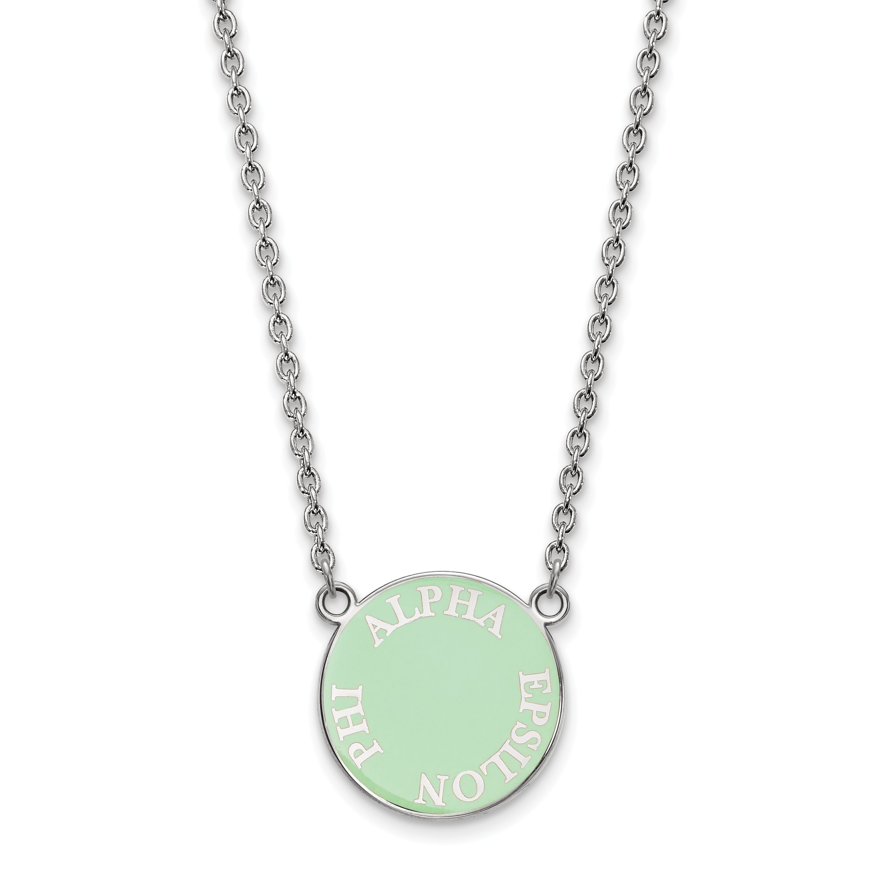 Sterling Silver Rhodium Plated Logoart Alpha Epsilon Phi Sorority Text Small Color Enamel Pendant 18 Inch Necklace