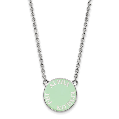 Sterling Silver Rhodium Plated Logoart Alpha Epsilon Phi Sorority Text Small Color Enamel Pendant 18 Inch Necklace