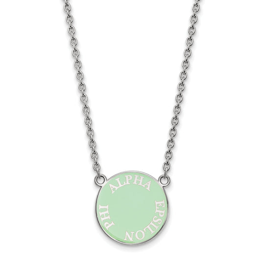 Sterling Silver Rhodium Plated Logoart Alpha Epsilon Phi Sorority Text Small Color Enamel Pendant 18 Inch Necklace