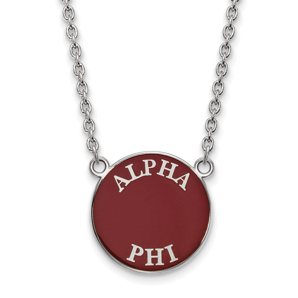 Sterling Silver Rhodium Plated Logoart Alpha Phi Sorority Text Large Color Enamel Pendant 18 Inch Necklace