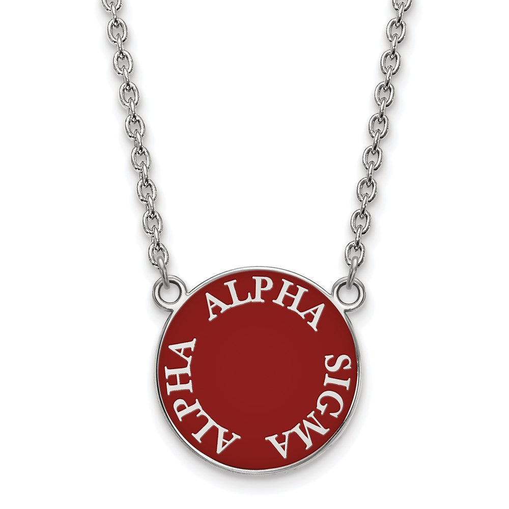 Sterling Silver Rhodium Plated Logoart Alpha Sigma Sorority Text Large Color Enamel Pendant 18 Inch Necklace