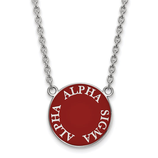Sterling Silver Rhodium Plated Logoart Alpha Sigma Sorority Text Large Color Enamel Pendant 18 Inch Necklace