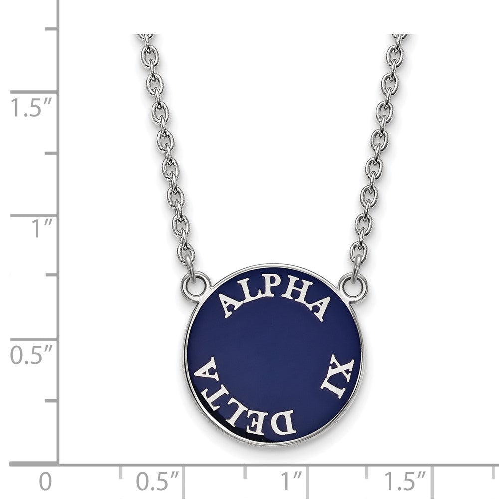Sterling Silver Rhodium Plated Logoart Alpha Xi Delta Sorority Text Large Color Enamel Pendant 18 Inch Necklace