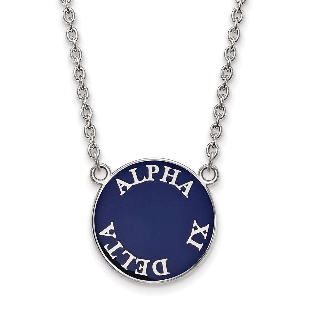 Sterling Silver Rhodium Plated Logoart Alpha Xi Delta Sorority Text Large Color Enamel Pendant 18 Inch Necklace