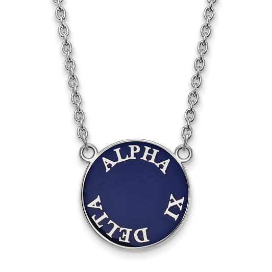 Sterling Silver Rhodium Plated Logoart Alpha Xi Delta Sorority Text Large Color Enamel Pendant 18 Inch Necklace