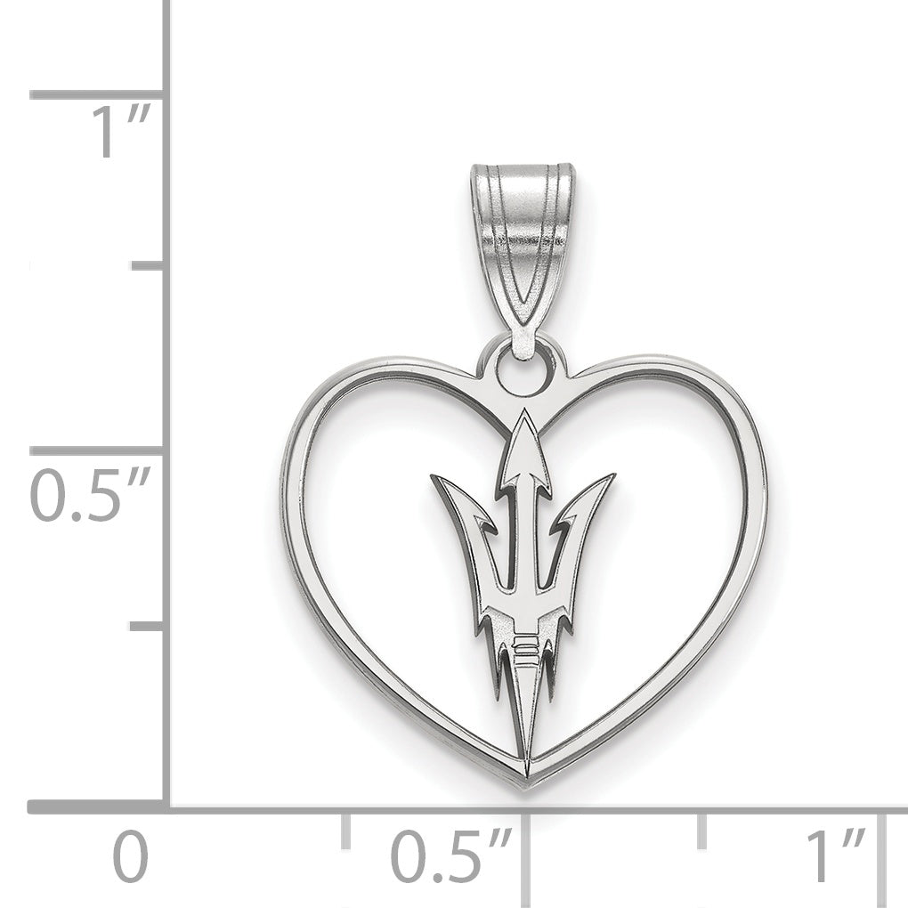 Sterling Silver Rhodium Plated Logoart Arizona State University Pitchfork Heart Pendant
