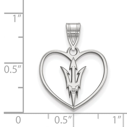 Sterling Silver Rhodium Plated Logoart Arizona State University Pitchfork Heart Pendant