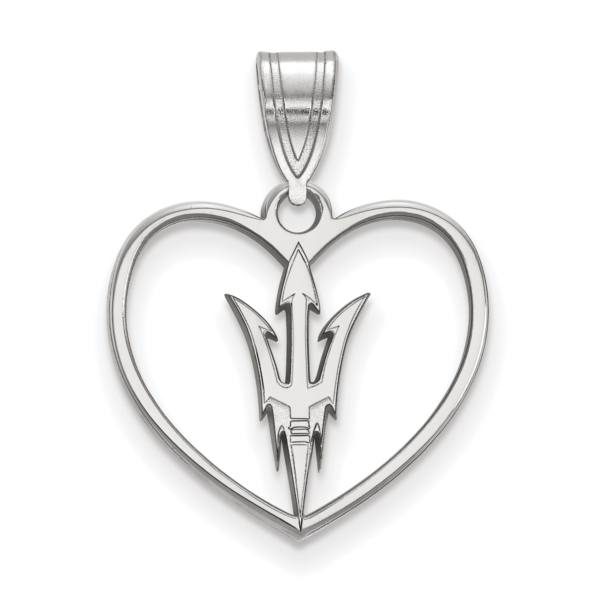 Sterling Silver Rhodium Plated Logoart Arizona State University Pitchfork Heart Pendant