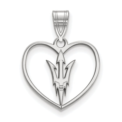 Sterling Silver Rhodium Plated Logoart Arizona State University Pitchfork Heart Pendant
