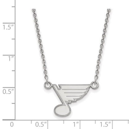 Sterling Silver Rhodium Plated Nhl Logoart St. Louis Blues Small Pendant 18 Inch Necklace