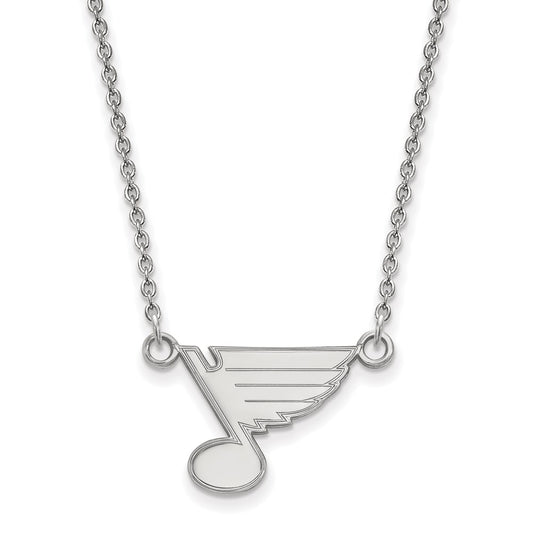 Sterling Silver Rhodium Plated Nhl Logoart St. Louis Blues Small Pendant 18 Inch Necklace