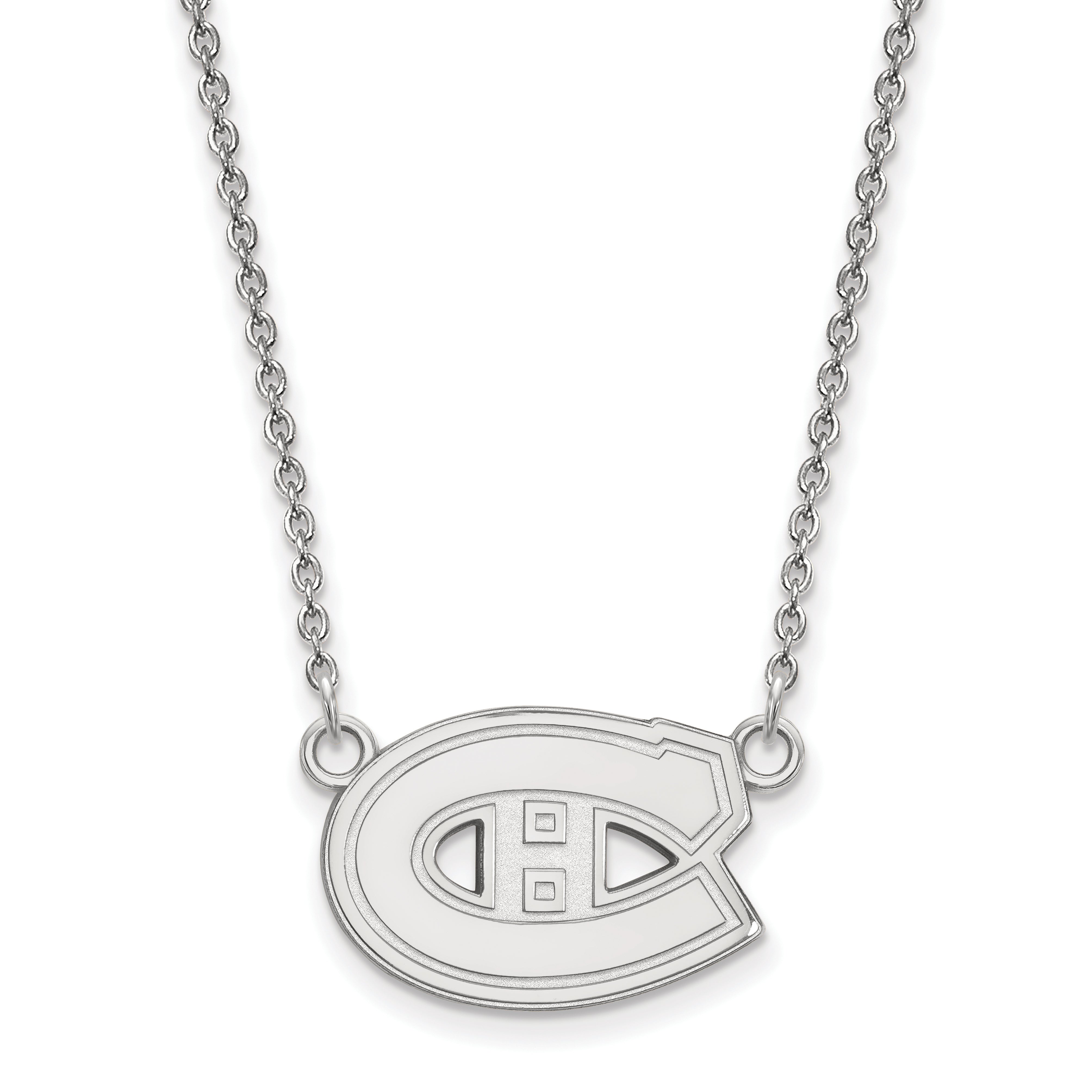 Sterling Silver Rhodium Plated Nhl Logoart Montreal Canadiens Small Pendant 18 Inch Necklace