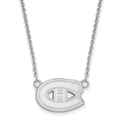 Sterling Silver Rhodium Plated Nhl Logoart Montreal Canadiens Small Pendant 18 Inch Necklace