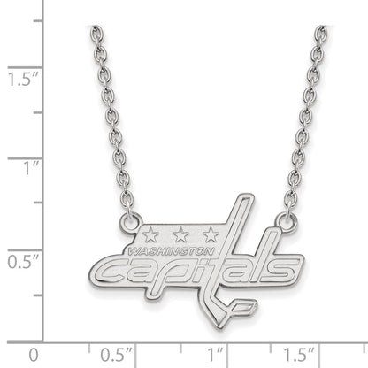 Sterling Silver Rhodium Plated Nhl Logoart Washington Capitals Large Pendant 18 Inch Necklace