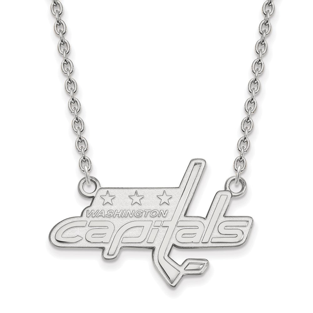 Sterling Silver Rhodium Plated Nhl Logoart Washington Capitals Large Pendant 18 Inch Necklace