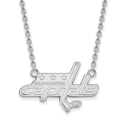 Sterling Silver Rhodium Plated Nhl Logoart Washington Capitals Large Pendant 18 Inch Necklace