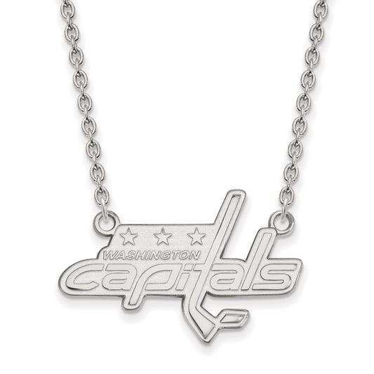 14K White Gold Nhl Logoart Washington Capitals Large Pendant 18 Inch Necklace