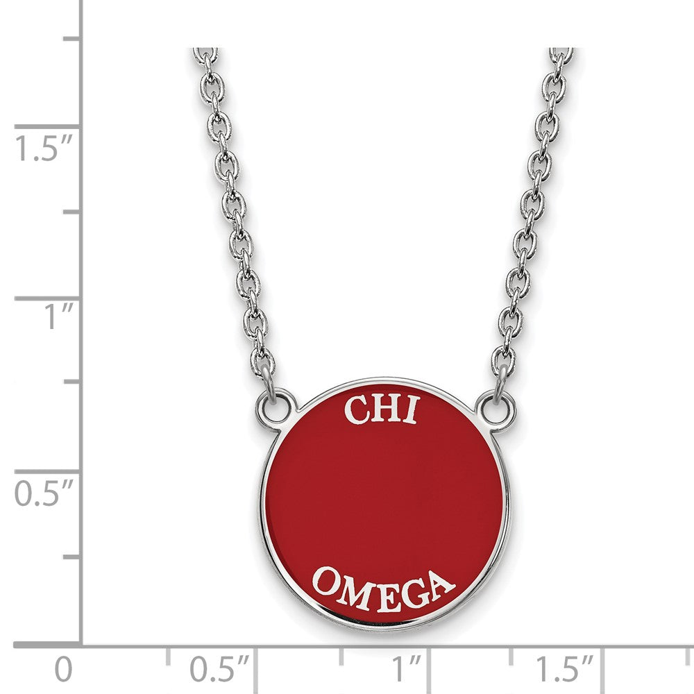 Sterling Silver Rhodium Plated Logoart Chi Omega Sorority Text Large Color Enamel Pendant 18 Inch Necklace