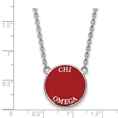 Sterling Silver Rhodium Plated Logoart Chi Omega Sorority Text Large Color Enamel Pendant 18 Inch Necklace