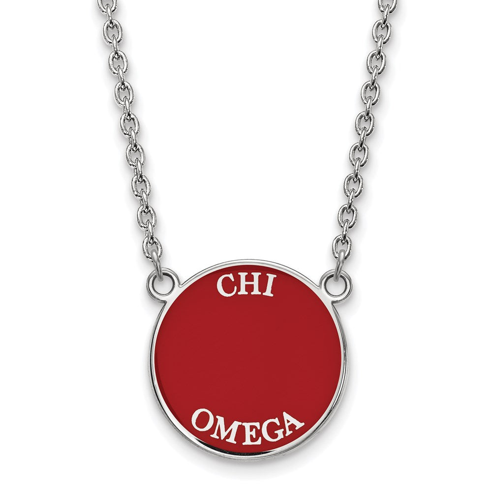 Sterling Silver Rhodium Plated Logoart Chi Omega Sorority Text Large Color Enamel Pendant 18 Inch Necklace