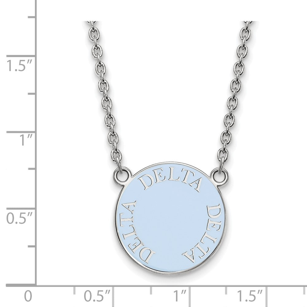 Sterling Silver Rhodium Plated Logoart Delta Sorority Text Large Color Enamel Pendant 18 Inch Necklace