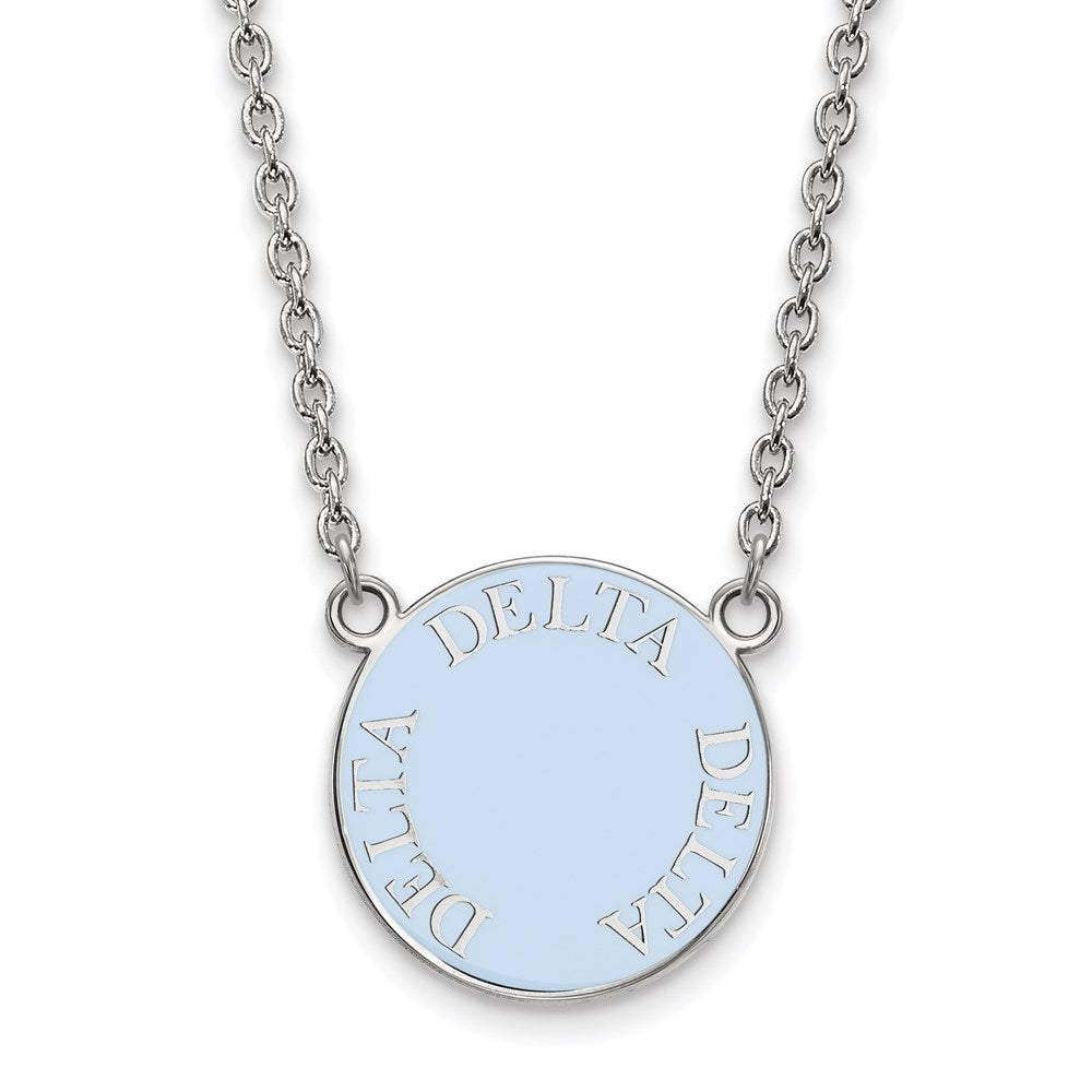 Sterling Silver Rhodium Plated Logoart Delta Sorority Text Large Color Enamel Pendant 18 Inch Necklace