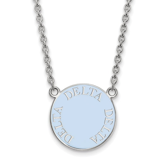 Sterling Silver Rhodium Plated Logoart Delta Sorority Text Large Color Enamel Pendant 18 Inch Necklace