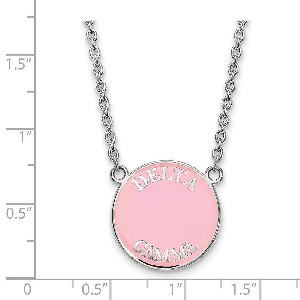 Sterling Silver Rhodium Plated Logoart Delta Gamma Sorority Text Large Color Enamel Pendant 18 Inch Necklace