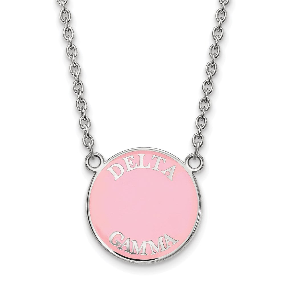 Sterling Silver Rhodium Plated Logoart Delta Gamma Sorority Text Large Color Enamel Pendant 18 Inch Necklace