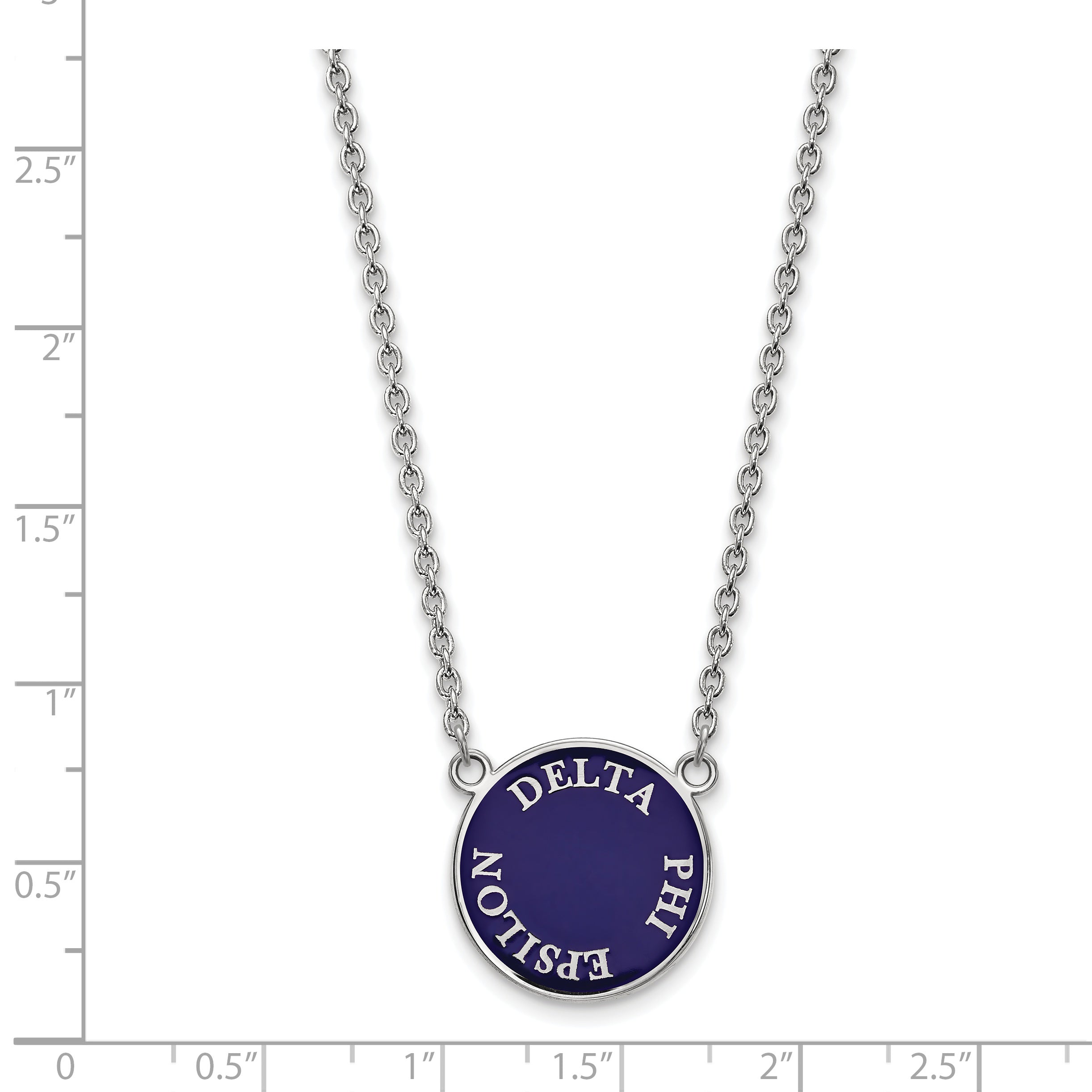 Sterling Silver Rhodium Plated Logoart Delta Phi Epsilon Sorority Text Large Color Enamel Pendant 18 Inch Necklace