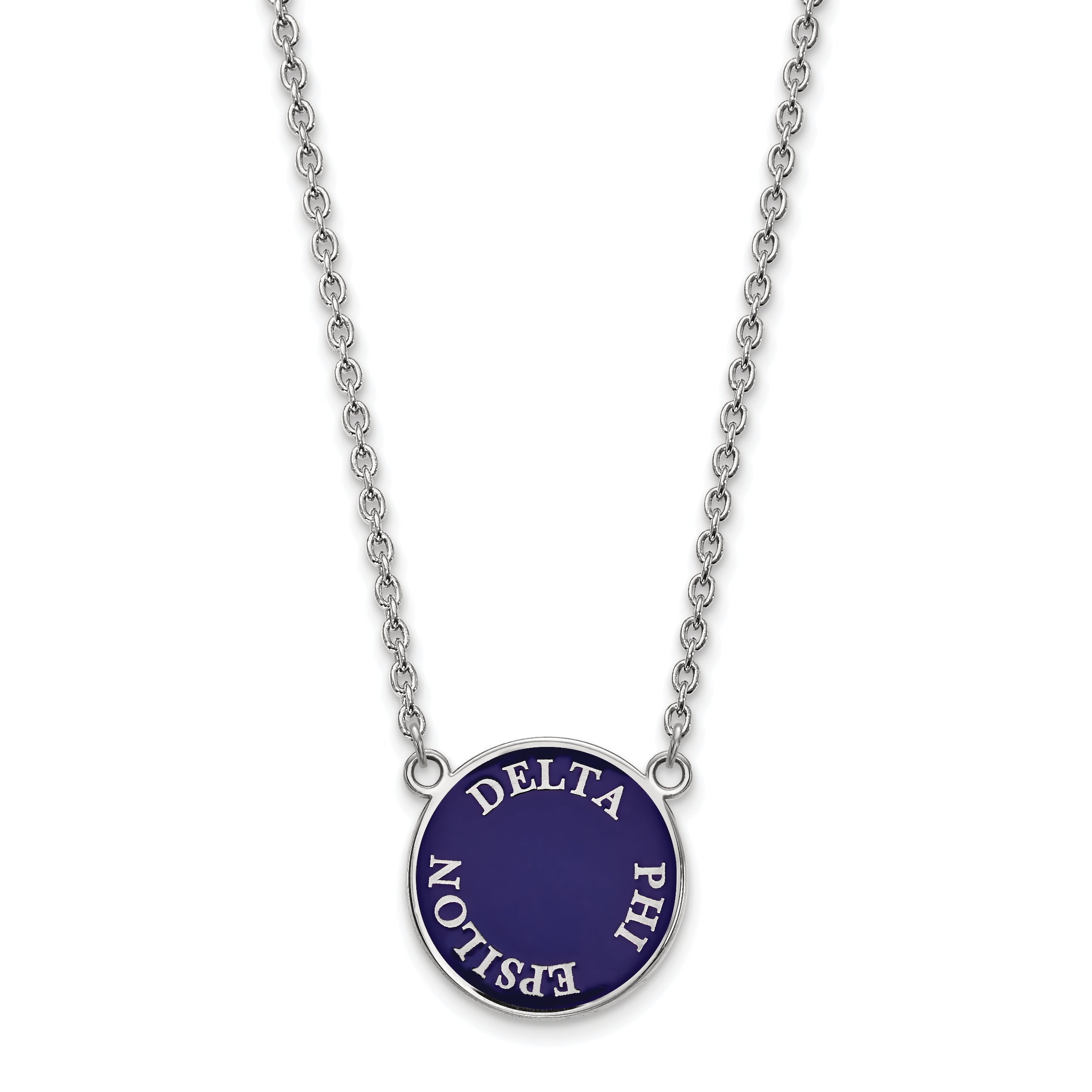 Sterling Silver Rhodium Plated Logoart Delta Phi Epsilon Sorority Text Large Color Enamel Pendant 18 Inch Necklace