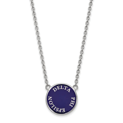 Sterling Silver Rhodium Plated Logoart Delta Phi Epsilon Sorority Text Large Color Enamel Pendant 18 Inch Necklace