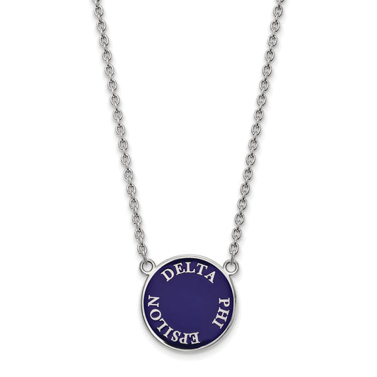 Sterling Silver Rhodium Plated Logoart Delta Phi Epsilon Sorority Text Large Color Enamel Pendant 18 Inch Necklace