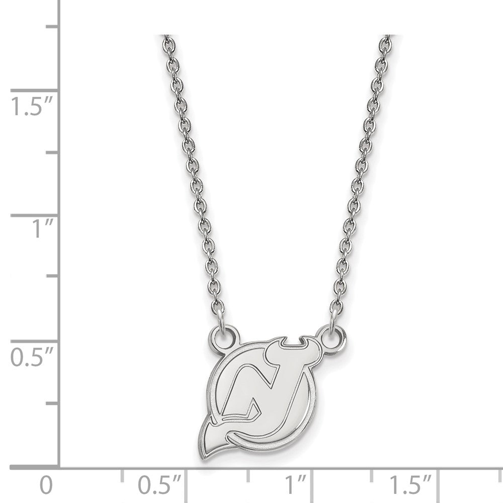 Sterling Silver Rhodium Plated Nhl Logoart New Jersey Devils Small Pendant 18 Inch Necklace