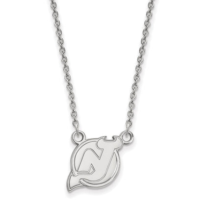 10K White Gold Nhl Logoart New Jersey Devils Small Pendant 18 Inch Necklace