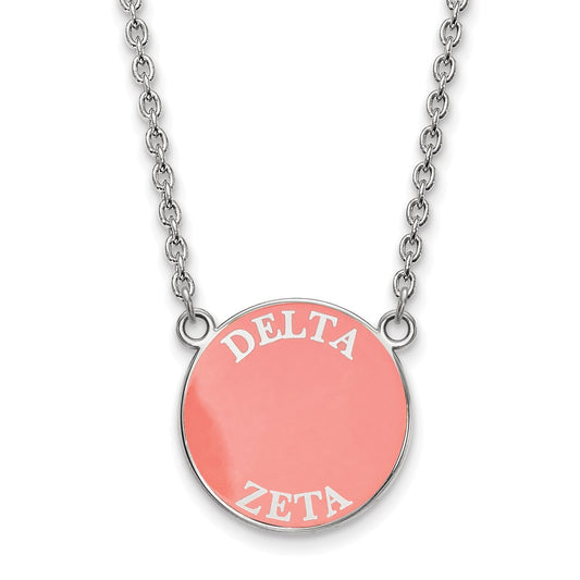 Sterling Silver Rhodium Plated Logoart Delta Zeta Sorority Text Large Color Enamel Pendant 18 Inch Necklace