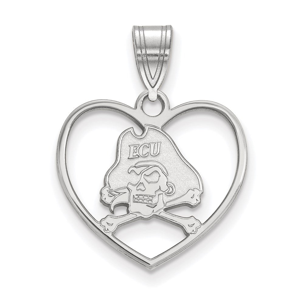 Sterling Silver Rhodium Plated Logoart East Carolina University Pirate Heart Pendant