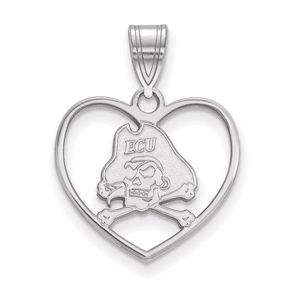 Sterling Silver Rhodium Plated Logoart East Carolina University Pirate Heart Pendant