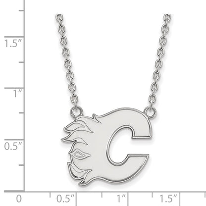 10K White Gold Nhl Logoart Calgary Flames Letter C Large Pendant 18 Inch Necklace
