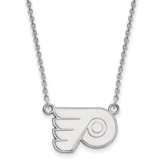 14K White Gold Nhl Logoart Philadelphia Flyers Small Pendant 18 Inch Necklace